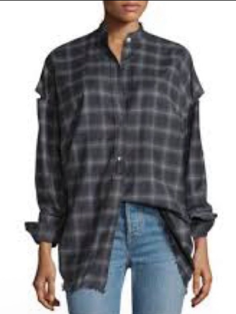 Oversized Helmut Lang Plaid Button Down flannel top with cutout detail